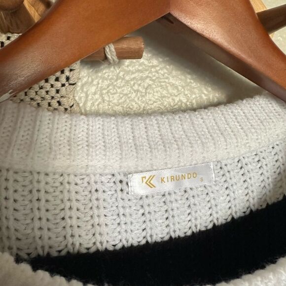 Color-Block Striped Knit Sweater - Black, White, Orange - Picture 4 of 9